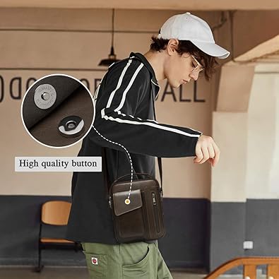 Cotecl Men Vintage Leather Shoulder Bag Outdoor Sports Travel Crossbody Bag Handbag Casual Bag Pack Coffee