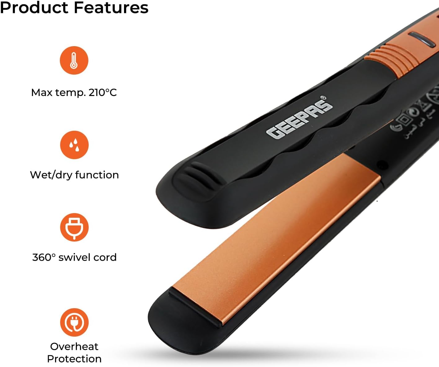 Geepas Ceramic Hair Straightener – Rose Gold