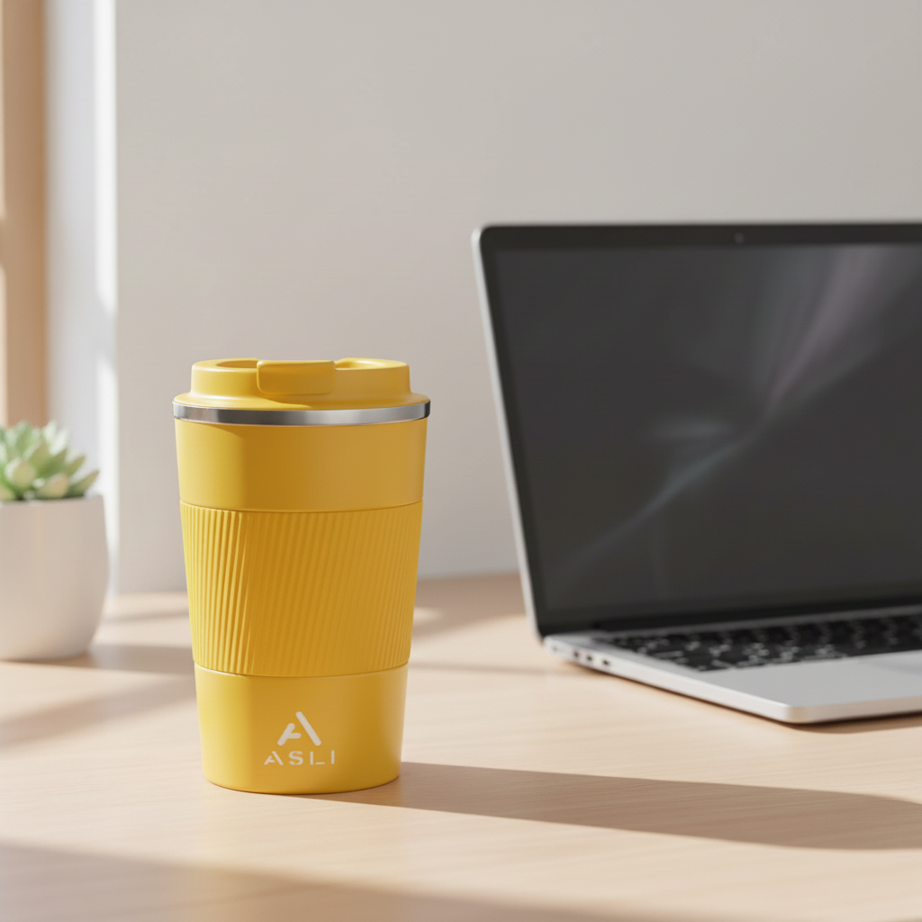 Asli Global 380ML Stainless steel Heat & Cold Insulation Mug With Non-slip Case | Yellow
