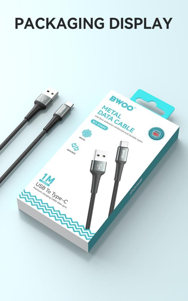 BWOO Aluminum Alloy Charger Cable Nylon Braided Cable 1M | USB-A to USB-C