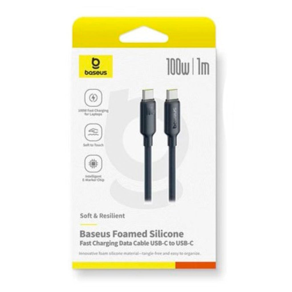 كيبل Baseus من السيليكون الرغوي للشحن ونقل البيانات USB-C إلى USB-C بقوة 100 واط بطول 1 متر | أسود 