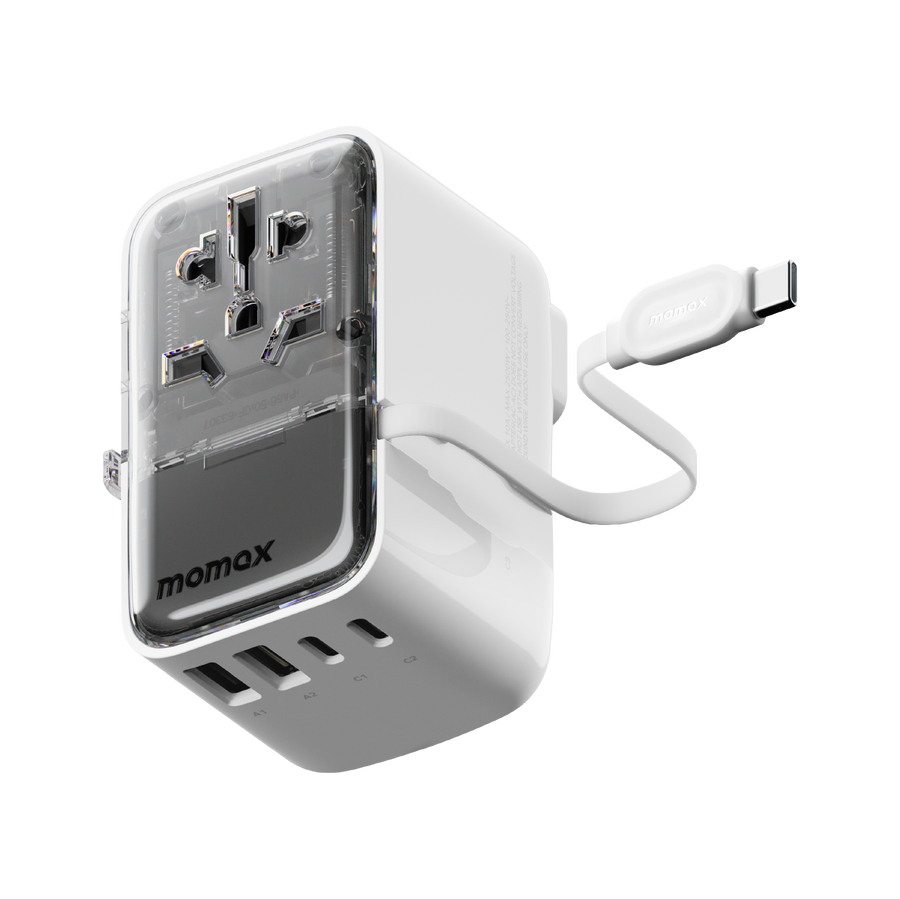 شاحن سفر Momax 1-World+ Flow بأربع منافذ مع كيبل USB-C مدمج – 35 واط