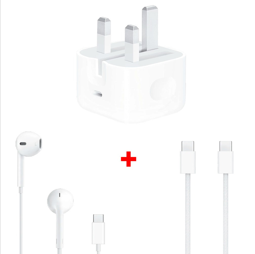 حزمة آبل - 20W USB-C Adapter + 1M USB-C to USB-C كابل + USB-C Earpods