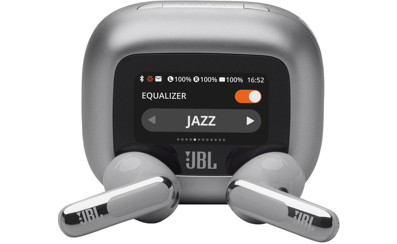 سماعات JBL Live Flex 3 اللاسلكية الحقيقية مع شاشة باللون الفضي