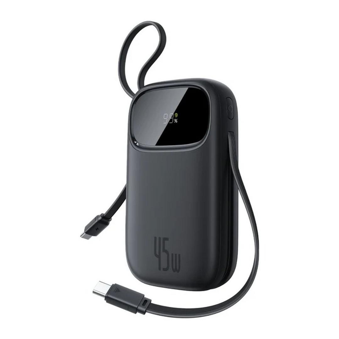 باور بانك Baseus EnerFill FC31 Qpow3 بشاشة رقمية مع كابلين USB-C مدمجين بسعة 10000mAh وقدرة 45 واط - أسود كوني