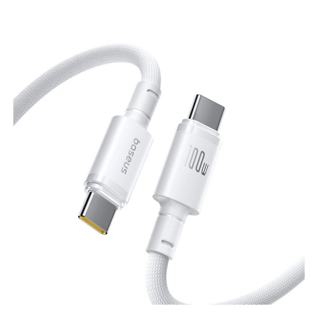 كيبل Baseus الجديد مضفر للشحن السريع USB-C إلى USB-C بقوة 100 واط بطول 1 متر | أبيض