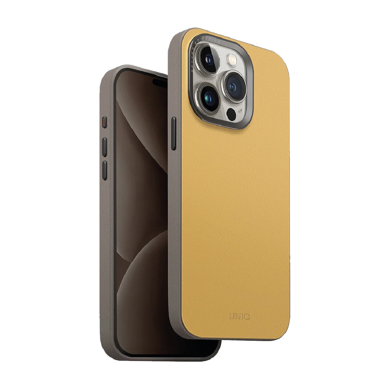 Uniq Lyden Leather Case For iPhone 15 Pro Yellow Flint | Grey