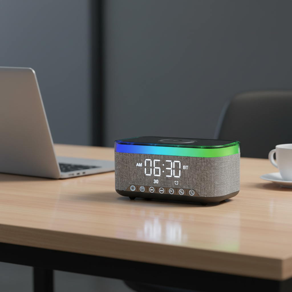 LZEL SonicGlow Wake Multifunctional Speaker – Alarm Clock & Wireless Charging Dock | Black/Gray