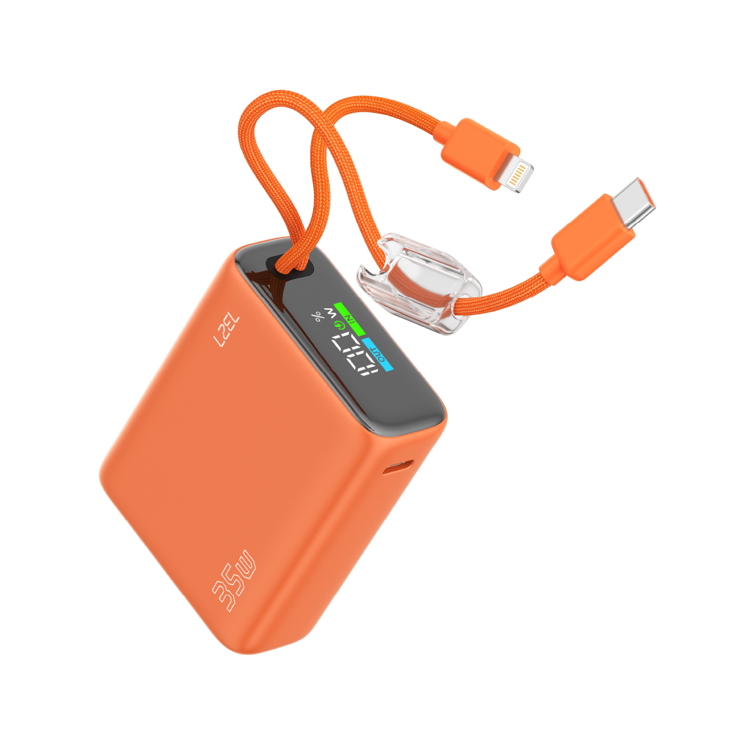 LZEL Neurovolt 10K Pd 35W Mini Power Bank Pd3.0 & Qc3.0 | Usb-C Cable & Lightning Cable | Orange