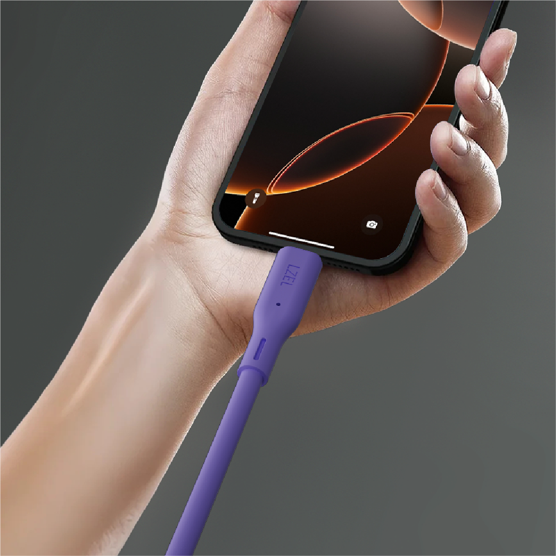 كيبل من Lzel نوع USB-A إلى USB-C 2.0، نقل بيانات بسرعة 480Mbps، طاقة 5V 3A، غلاف سيليكون سائل ناعم، هيكل TPE، طول 1 متر | بنفسجي