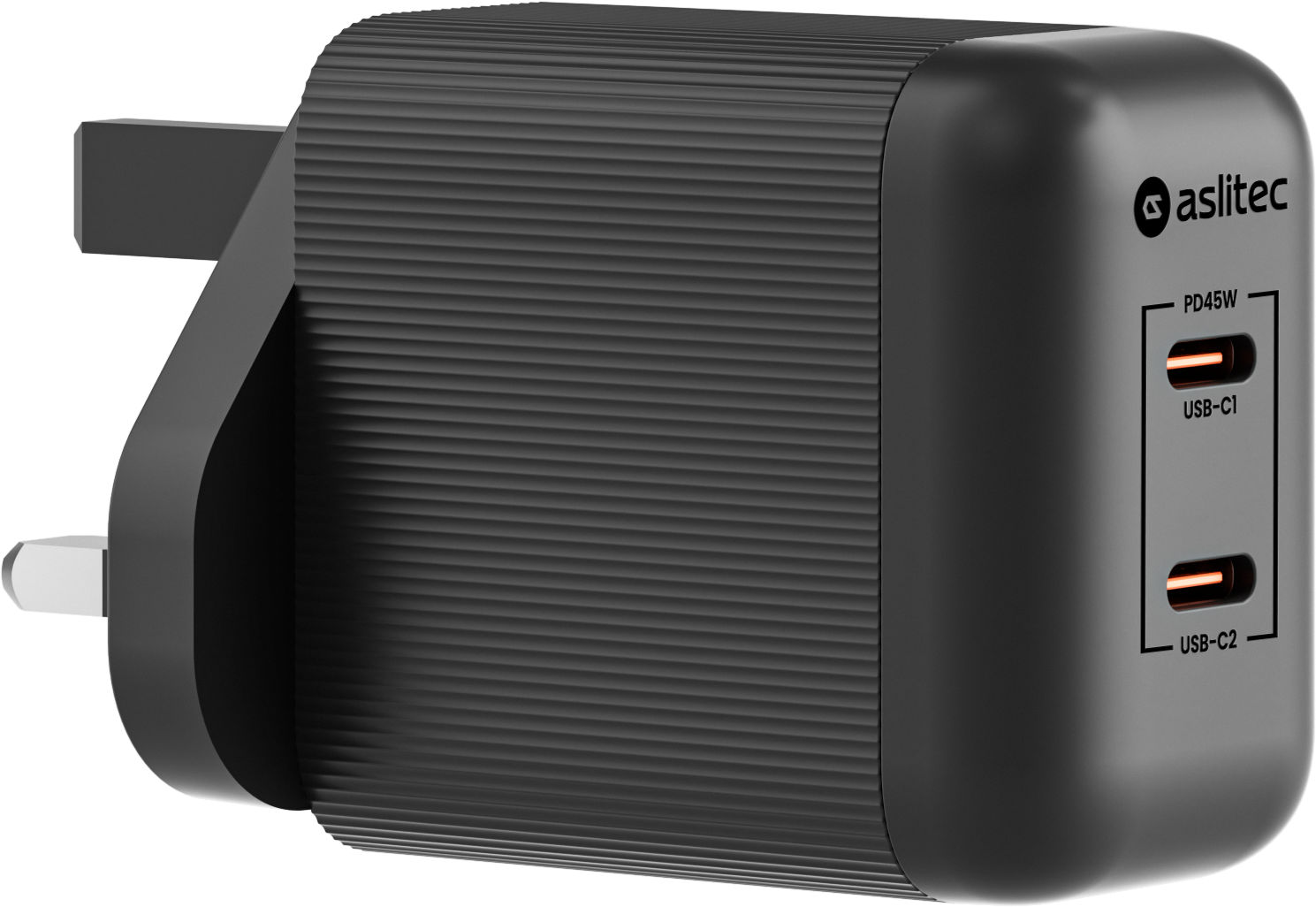 شاحن aslitec VexoraGaN بقدرة 45 واط – شاحن GaN مدمج بمنفذي USB-C