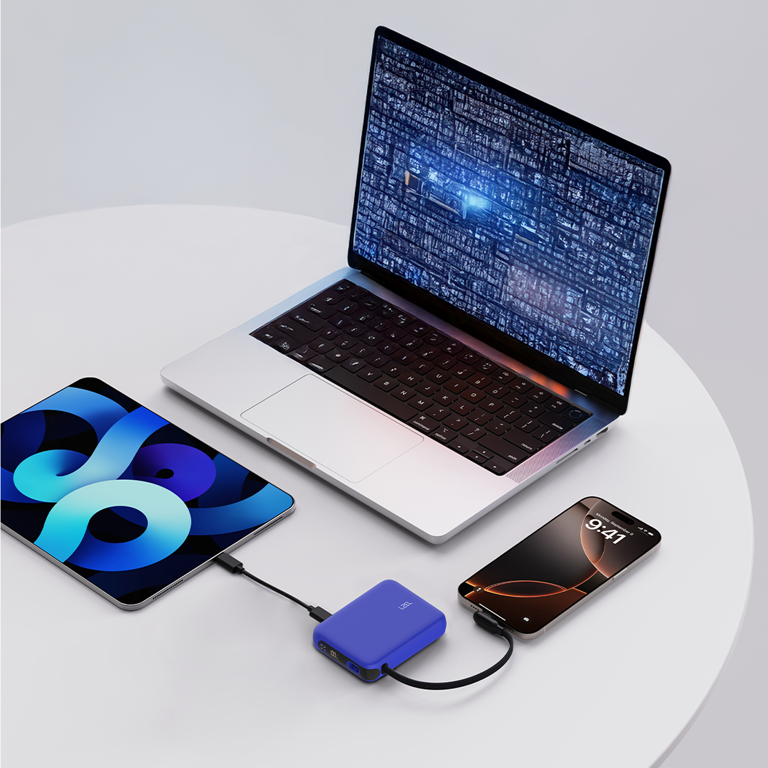 LZEL PrimeBrio 5K Mini PD Power Bank – 5000mAh, 20W, Built-in Type-C Cable | Blue