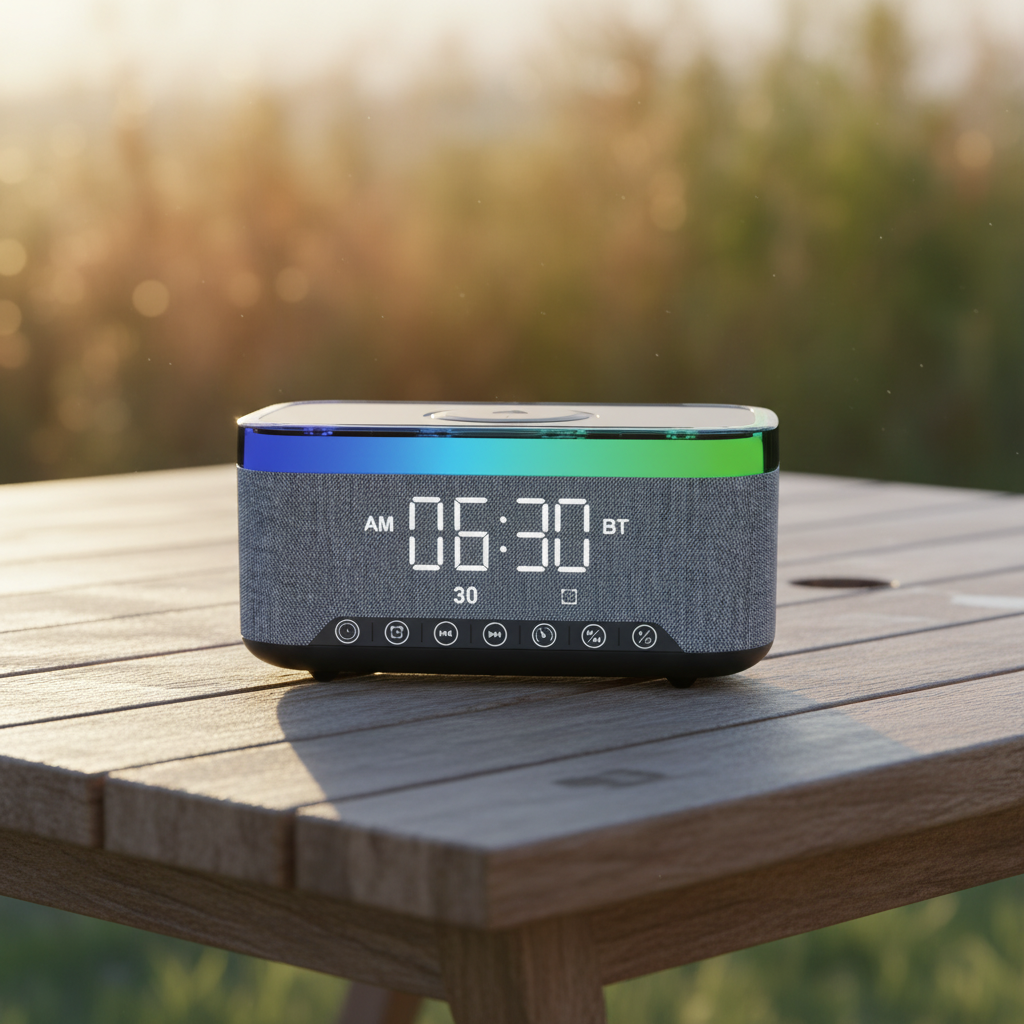 LZEL SonicGlow Wake Multifunctional Speaker – Alarm Clock & Wireless Charging Dock | Black/Gray