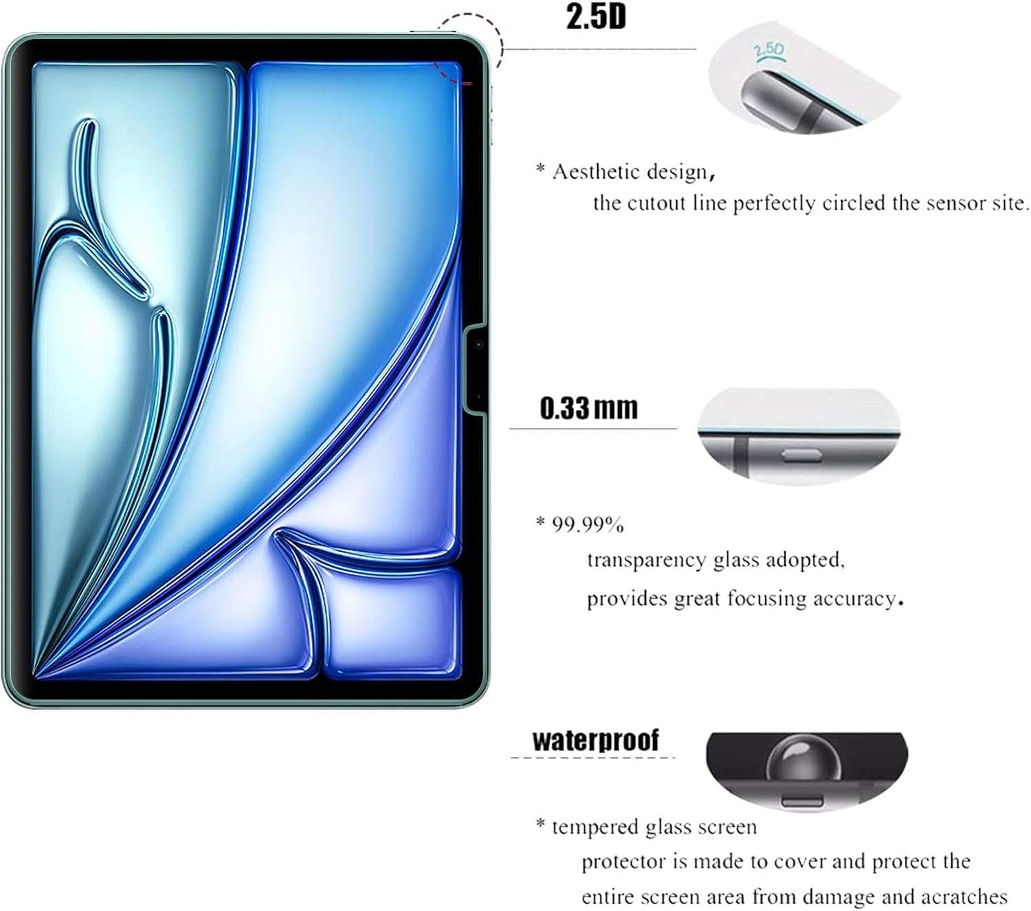 حماية شاشة زجاجي شفاف منحني من ANANK لجهاز iPad Air 11 بوصة (موديل 2024)