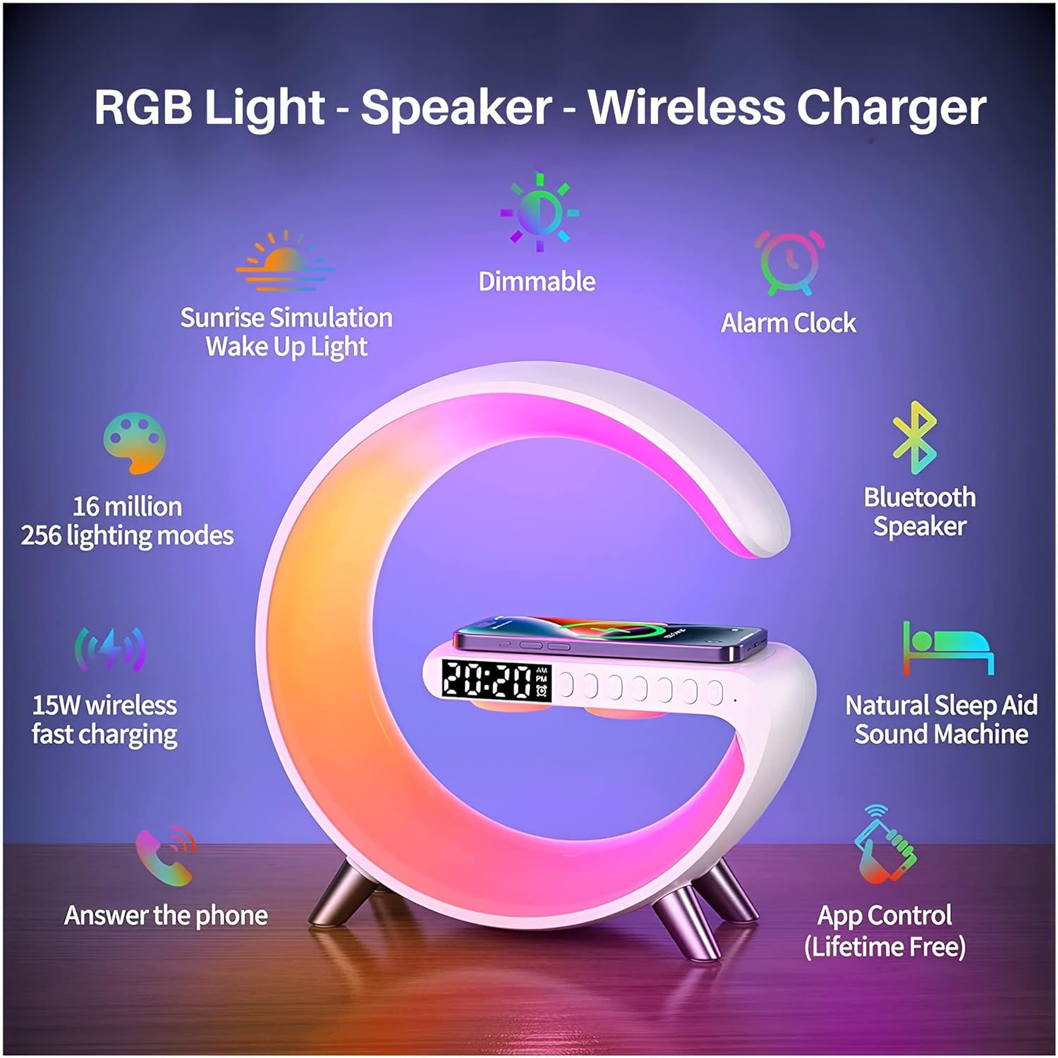 Wireless Charger Smart Light Speaker and Alarm Clock | White