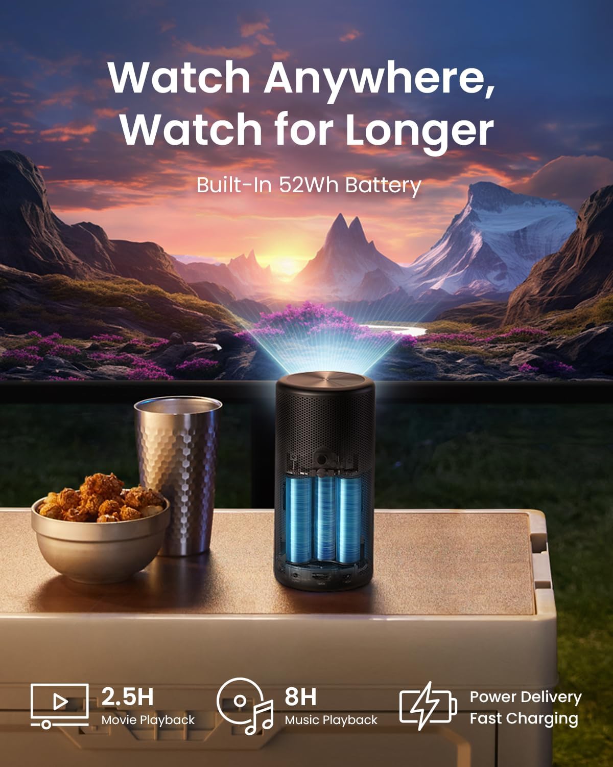 بروجيكتور نيوبولا كابسول 3 ليزر المحمول 1080p مع Google TV، صوت Dolby Audio وبطارية تدوم 2.5 ساعة | أسود