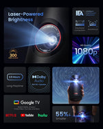 بروجيكتور نيوبولا كابسول 3 ليزر المحمول 1080p مع Google TV، صوت Dolby Audio وبطارية تدوم 2.5 ساعة | أسود