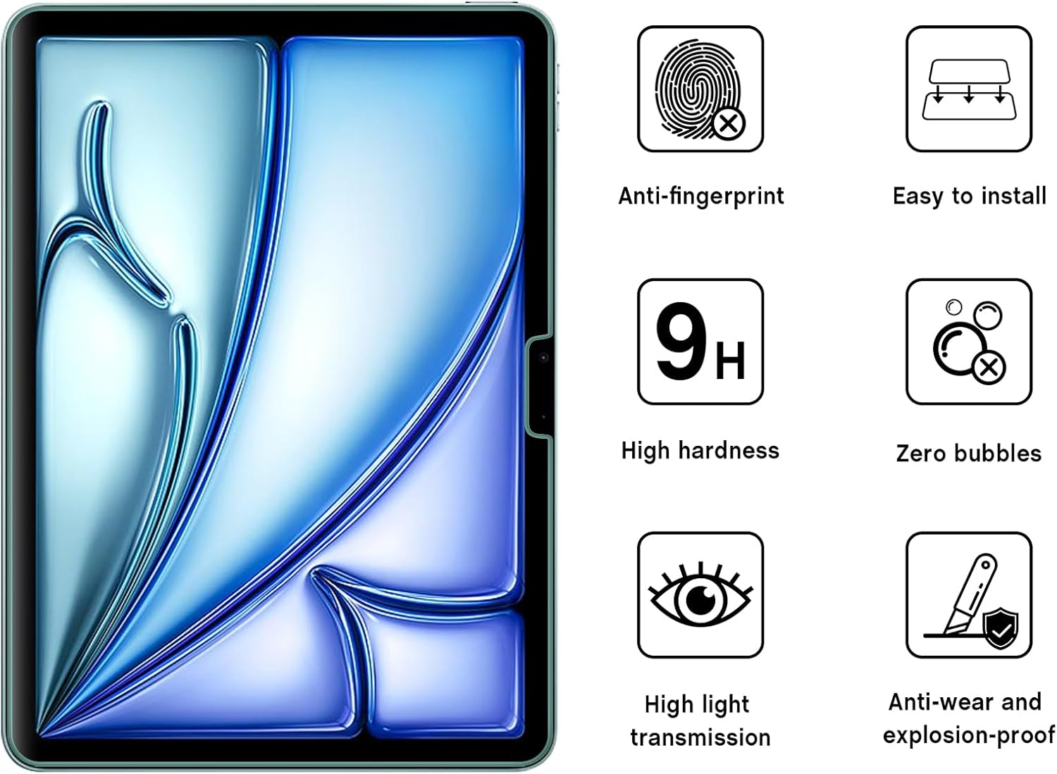 حماية شاشة زجاجي شفاف منحني من ANANK لجهاز iPad Air 11 بوصة (موديل 2024)