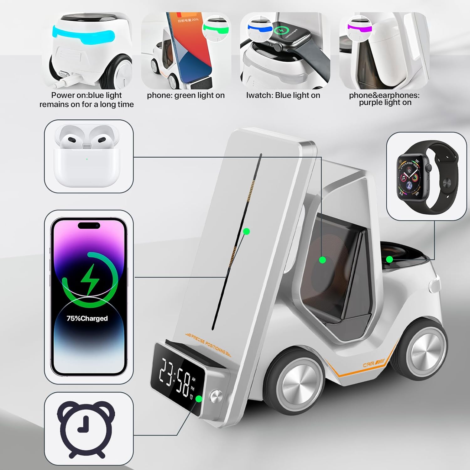 5in1 Smart Desktop Multifunctional Wireless Charging | White