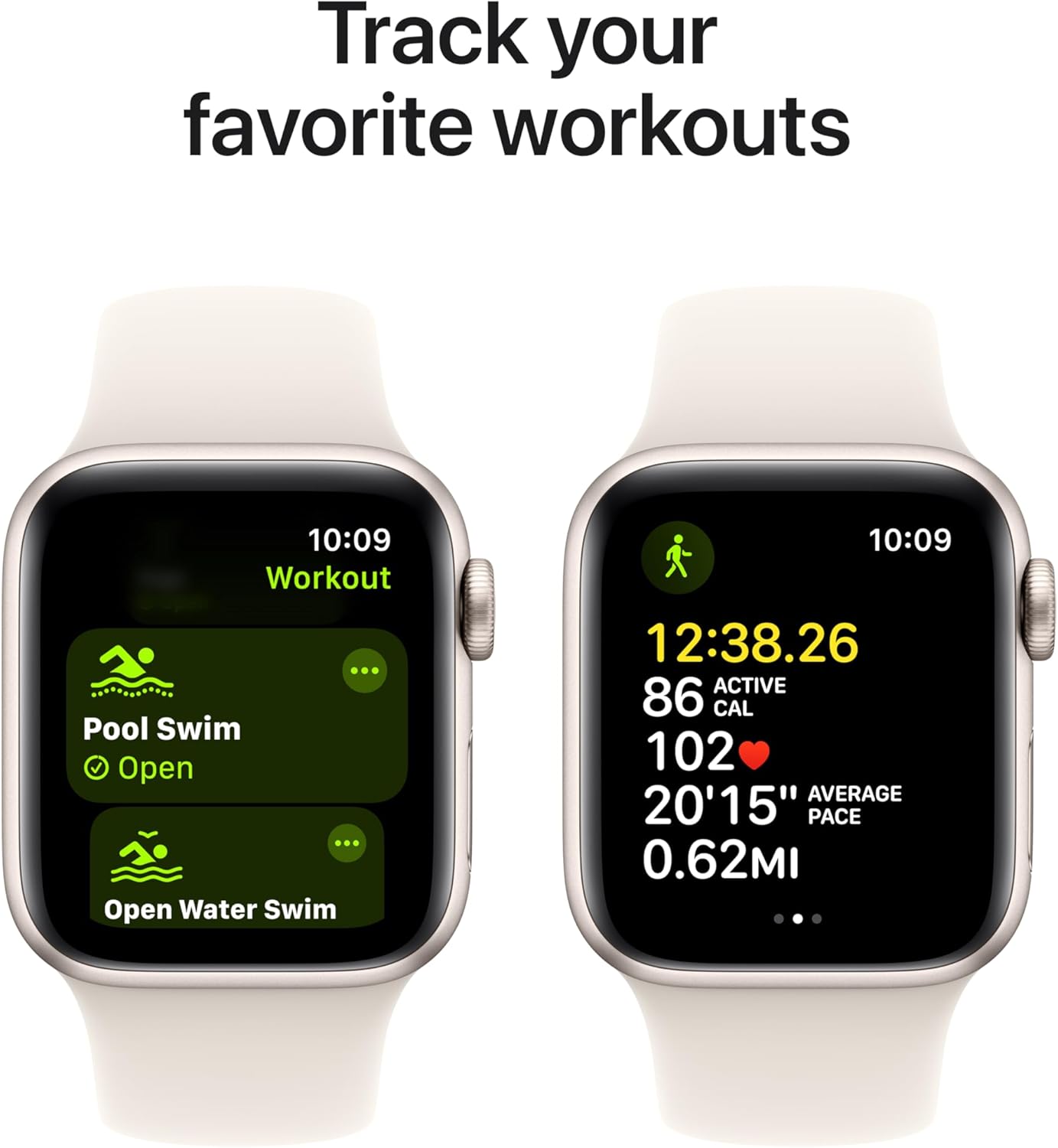 ساعة Apple SE- GPS + Cellular - مقاس 40 ملم - بهيكل من الألومنيوم بلون Starlight مع سوار رياضي بلون Starlight مقاس S/M