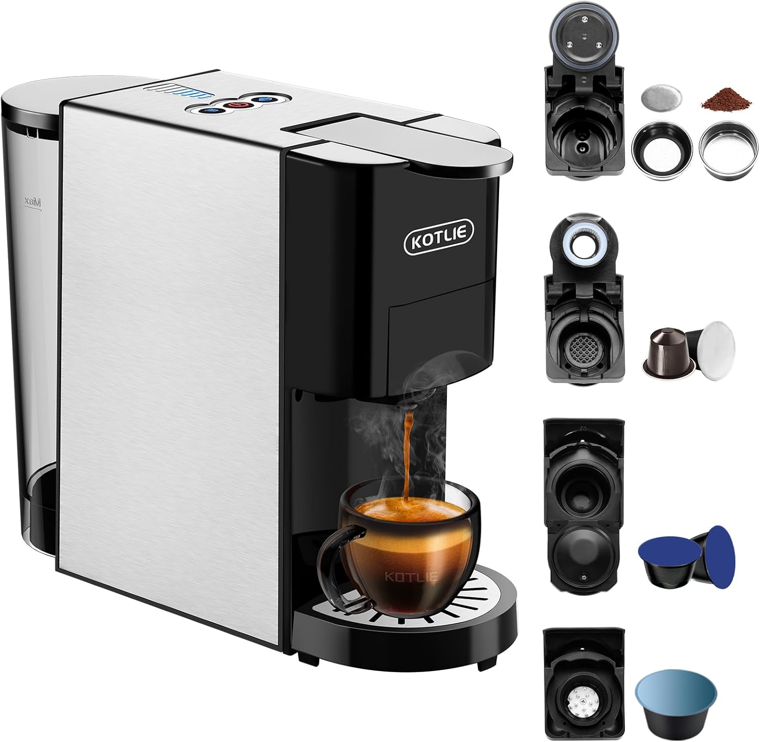 ماكينة قهوة Kotlie 5 in 1 – إسبرسو وكبسولات متعددة | ضغط 19 بار أوتوماتيكي