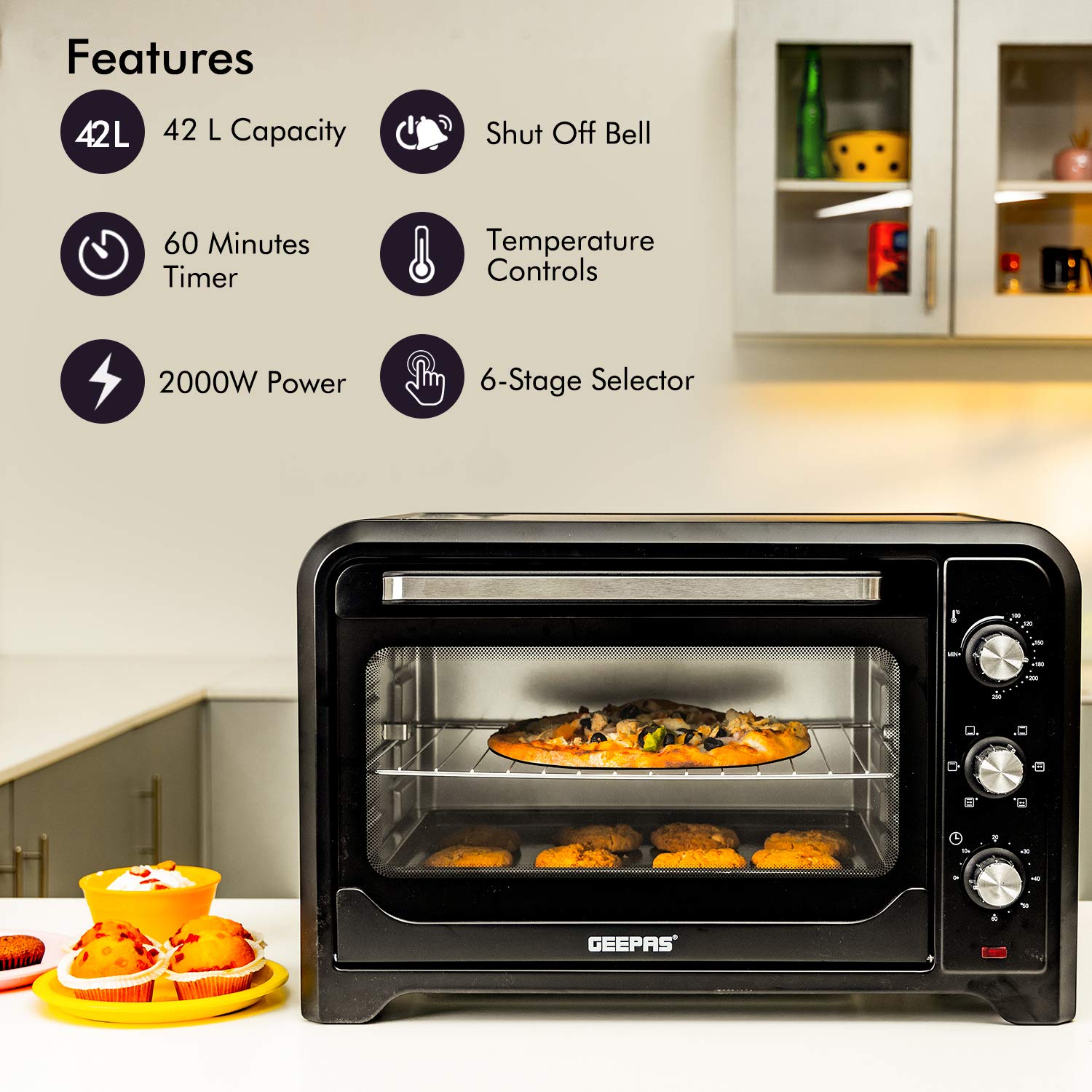 Geepas 42L Electric Oven with Convection & Rotisserie – 2000W Power