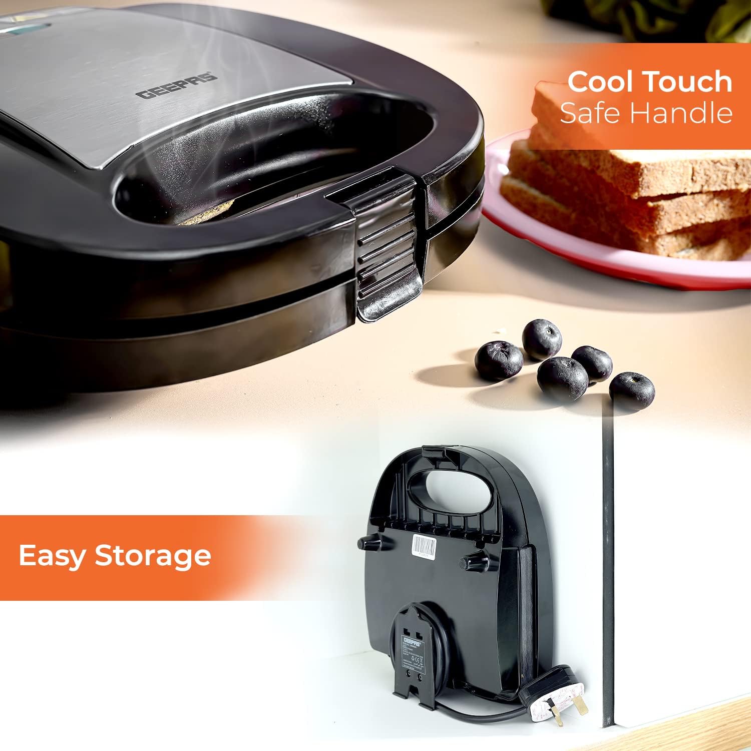 صانع شطائر محمول وقوي بشريحتين – 700 واط Geepas ، أسطح غير لاصقة