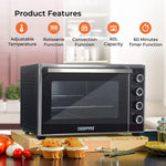 Geepas Electric Oven, 60L | 60 Minutes Timer | Inside Lamp | Stainless Steel Heating Elements | Heat Resistant Tempered Window | 2000W Power