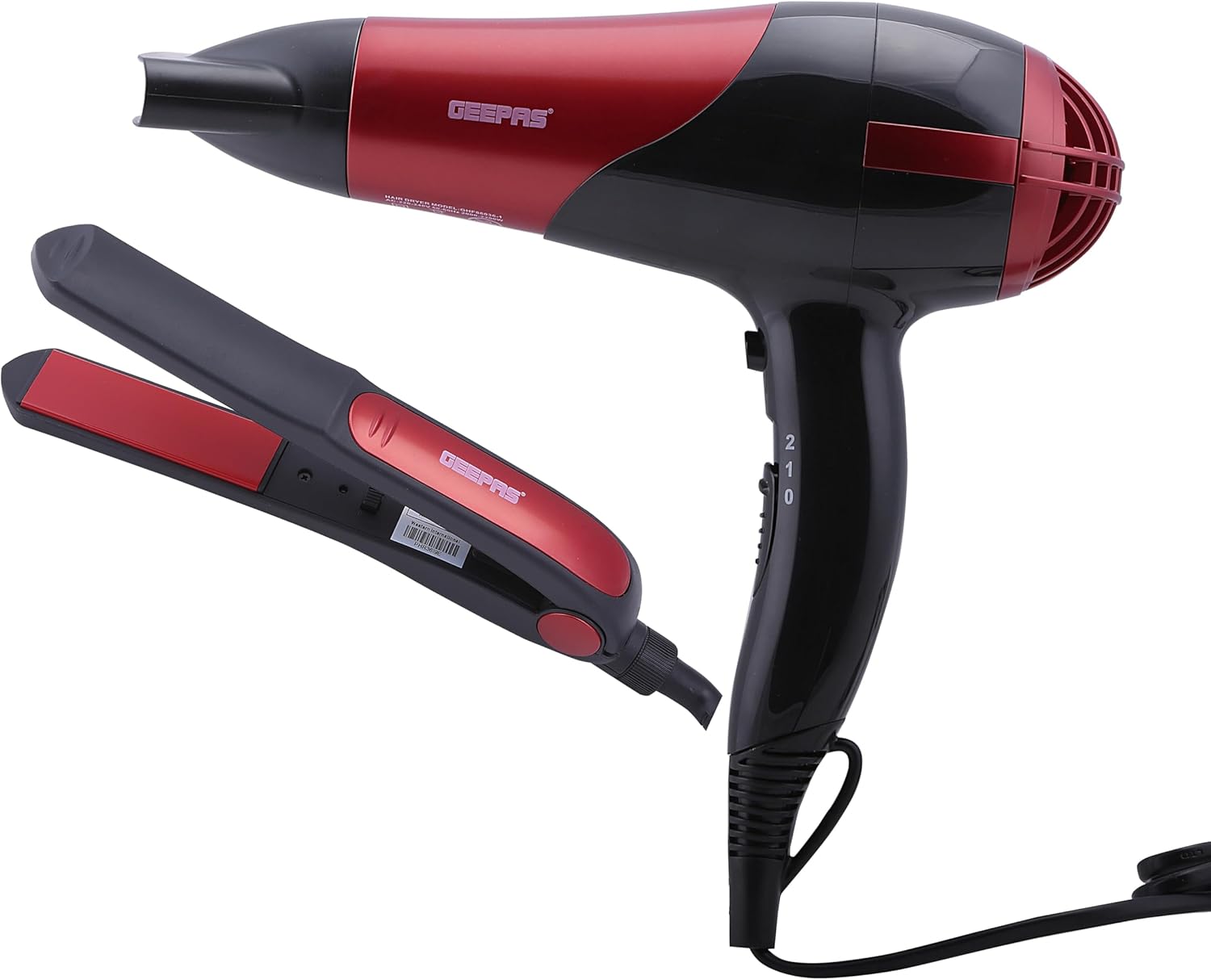 Geepas Hair Dryer & Straightener Combo – Ceramic, Red