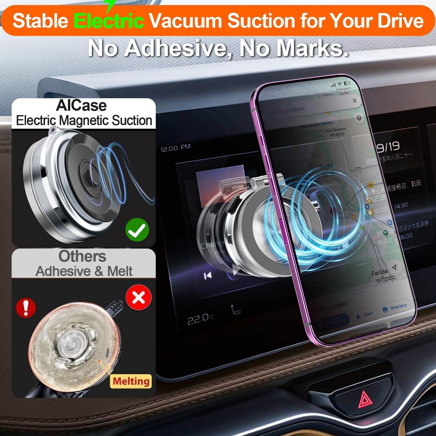 Automobile Electric Vacuum Magnetic Suction Phone Mount Silver