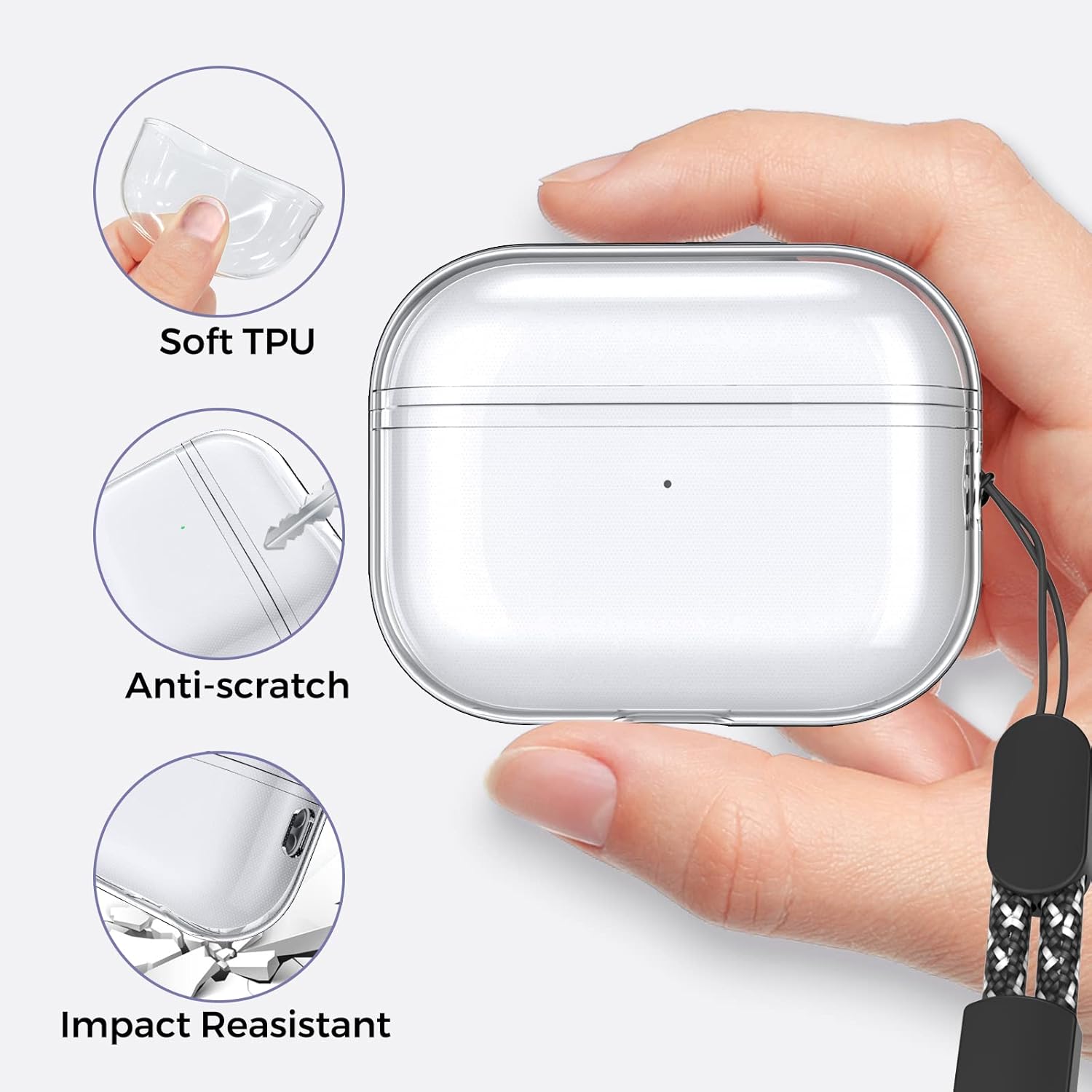 AHASTYLE AirPods Pro 2 Case Silicone Protective Cover | Clear