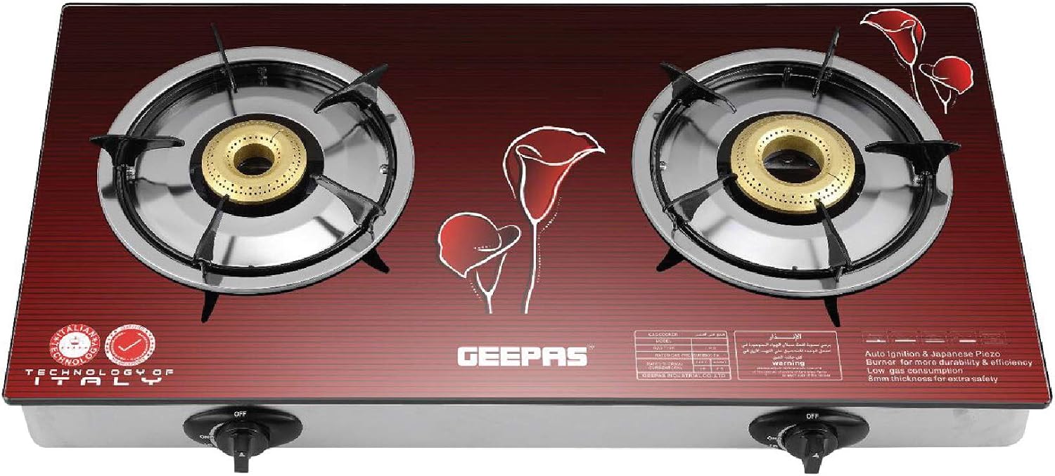 بوتاجاز جيباس 2 شعلة بسطح زجاجي موديل GK5602 | استانلس ستيل