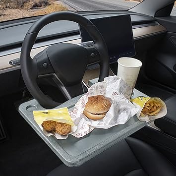 Steering Wheel Desk for Vehicles Cars For Laptop iPad, Food, Cup Holder Gray | STEERING WHEEL DESK