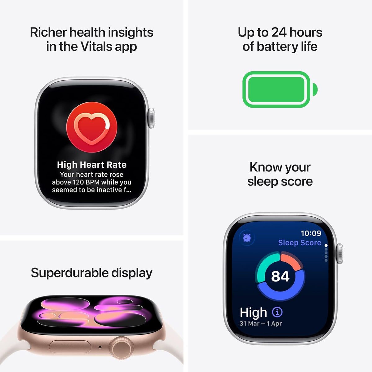 ساعة Apple Watch Series 11 GPS، 42 مم، هيكل ألومنيوم ذهبي وردي مع سوار رياضي وردي فاتح – S/M
