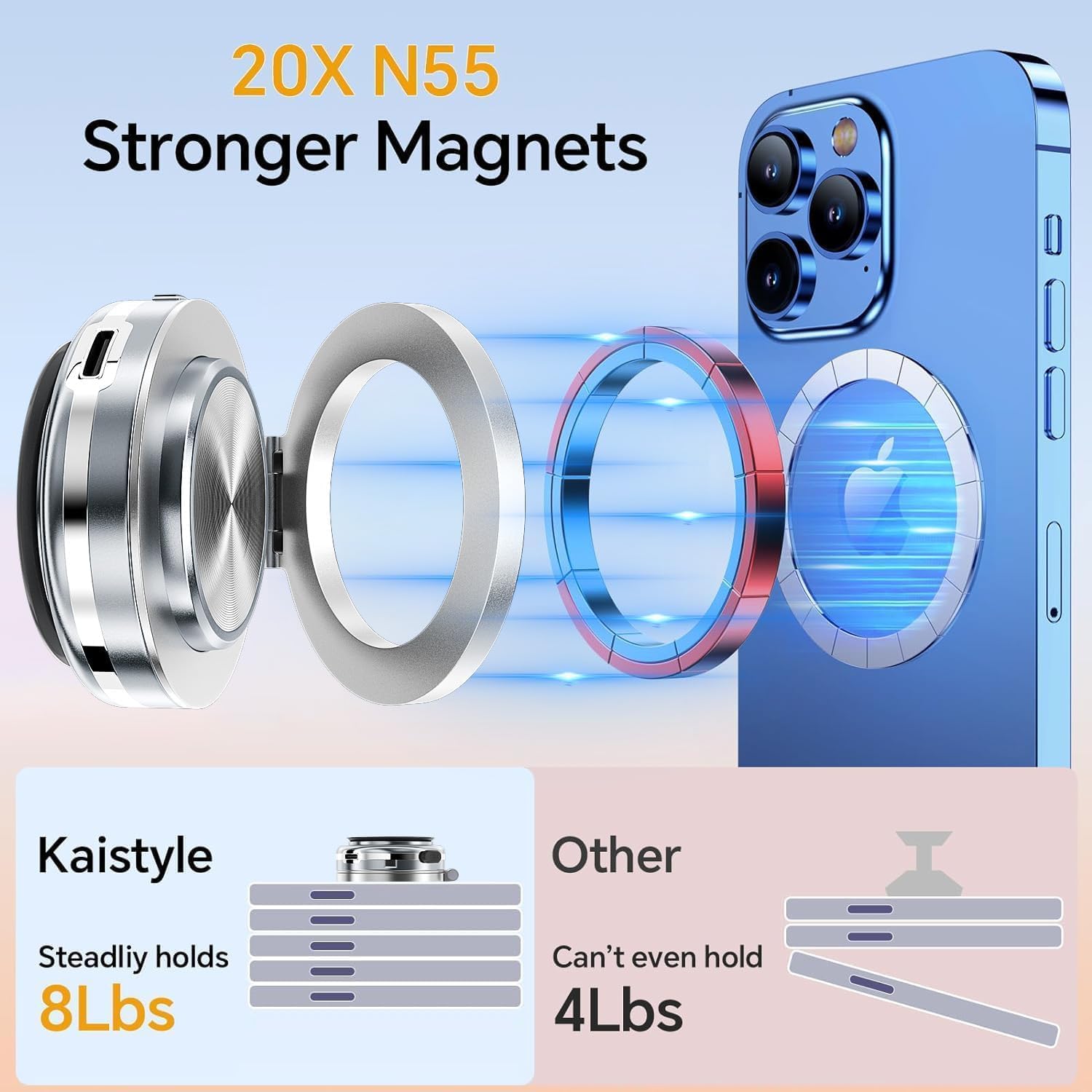 حامل هاتف للسيارة المغناطيسي بالشفط الكهربائي | فضي