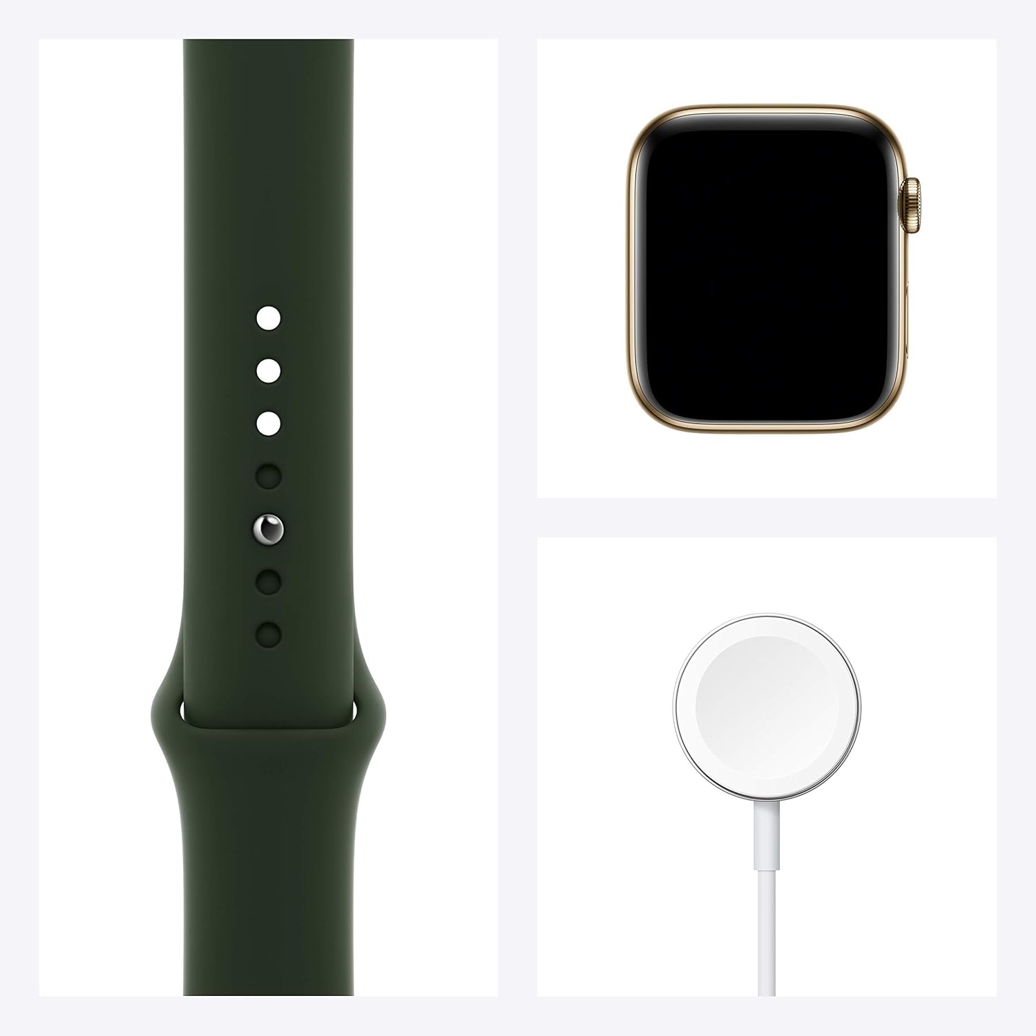 Apple Watch Series 6 GPS + Cellular, 44mm Gold Stainless Steel Case with Cyprus Green Sport Band - Regular