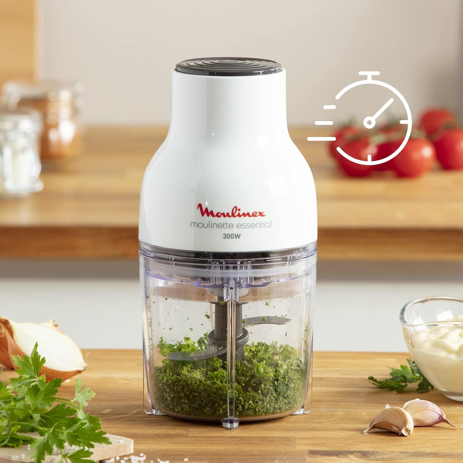 قطاعة الطعام الأساسية  من Moulinex  – قوة 300 واط | سعة 400 مل | 4 شفرات من الفولاذ المقاوم للصدأ