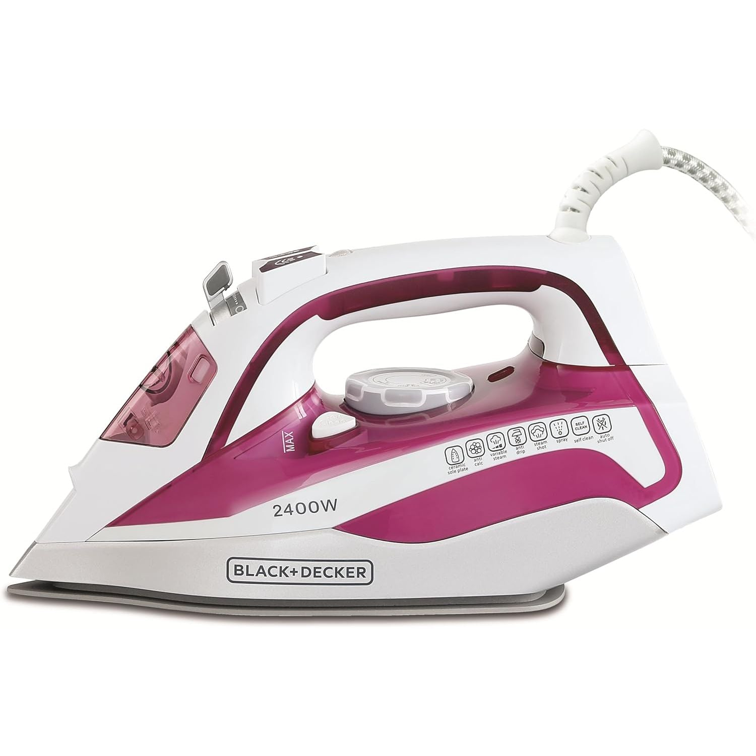 كواية بخار 2400 واط بسعة 380 مل مع إيقاف تلقائي وقاعدة سيراميك من Black & Decker