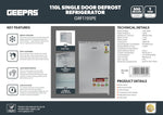 Geepas 110L Single Door Refrigerator - Free Standing Durable Double Door Refrigerator, Quick Cooling & Long-lasting Freshness, Low Noise, Defrost Refrigerator