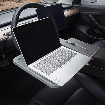 Steering Wheel Desk for Vehicles Cars For Laptop iPad, Food, Cup Holder Gray | STEERING WHEEL DESK