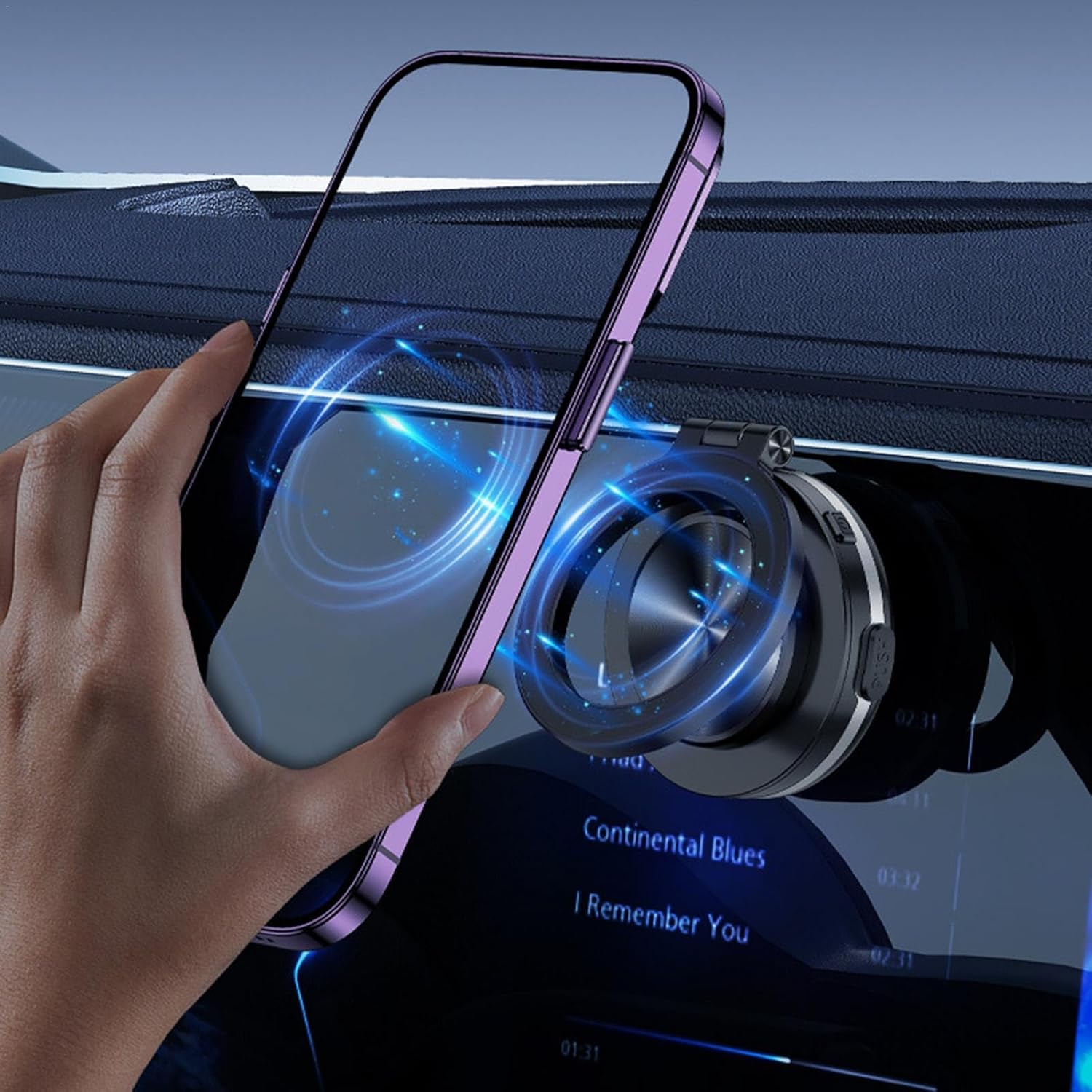 حامل هاتف للسيارة المغناطيسي بالشفط الكهربائي | فضي