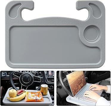 Steering Wheel Desk for Vehicles Cars For Laptop iPad, Food, Cup Holder Gray | STEERING WHEEL DESK