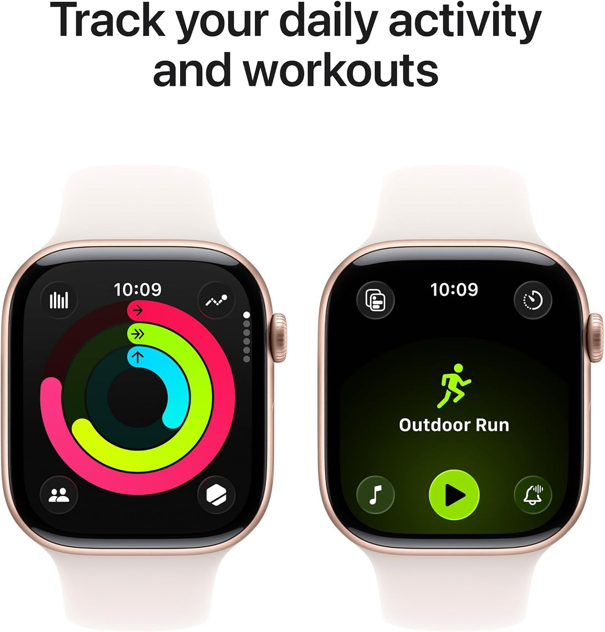 ساعة Apple Watch Series 11 GPS، 42 مم، هيكل ألومنيوم ذهبي وردي مع سوار رياضي وردي فاتح – S/M