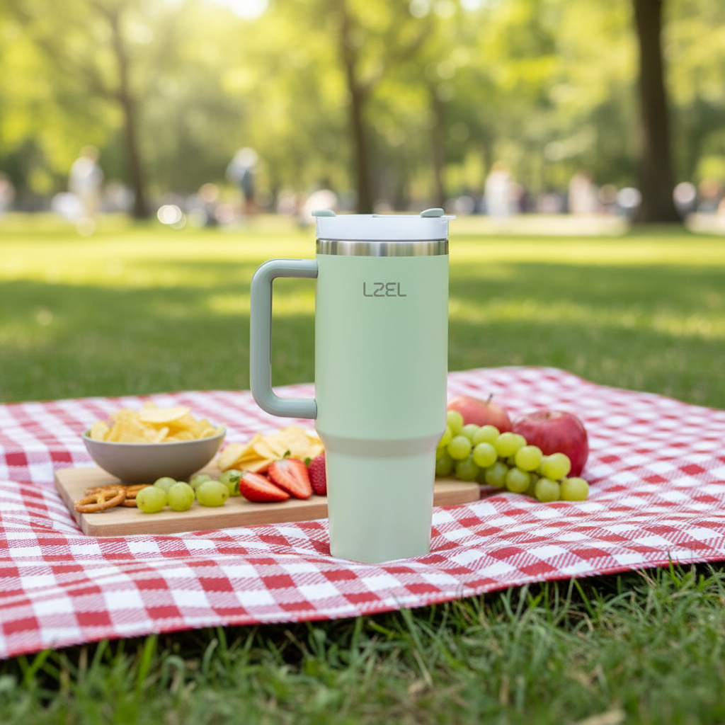 LZEL Tumbler With Handle 800ML Aqua Pure Vacuum Insulated | Bay Leaves