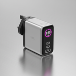 LZEL 140W GaN Travel Charger with 3-Port PD Digital Display & UK/EU/AU Plugs | Silver/Black