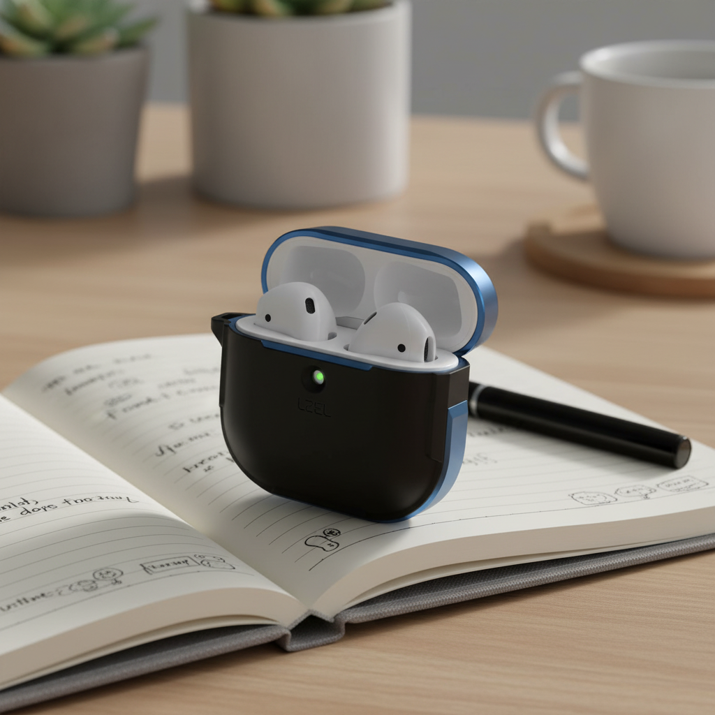 LZEL Aurum Airpods 4 Case Guard Pro Anti Fall Premium Hard Pc Case | Black / Navy Blue