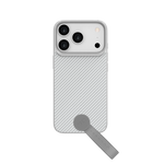 LZEL MagCarbon Strap Carbon Design with 360° Grip and Raised-Edge Protection Case for iPhone 17 Pro | Light Gray