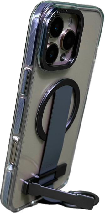 LZEL iPhone 16 Pro Max Primemag Grip Anti-drop Case With Metal Ring And Silicone Band | Clear/Gray