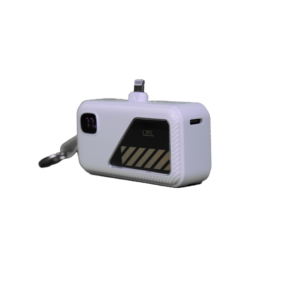 LZEL NanoFlux Charger Mini – 5,000mAh PD Lightning Power Bank with Built-in Type-C Cable | White