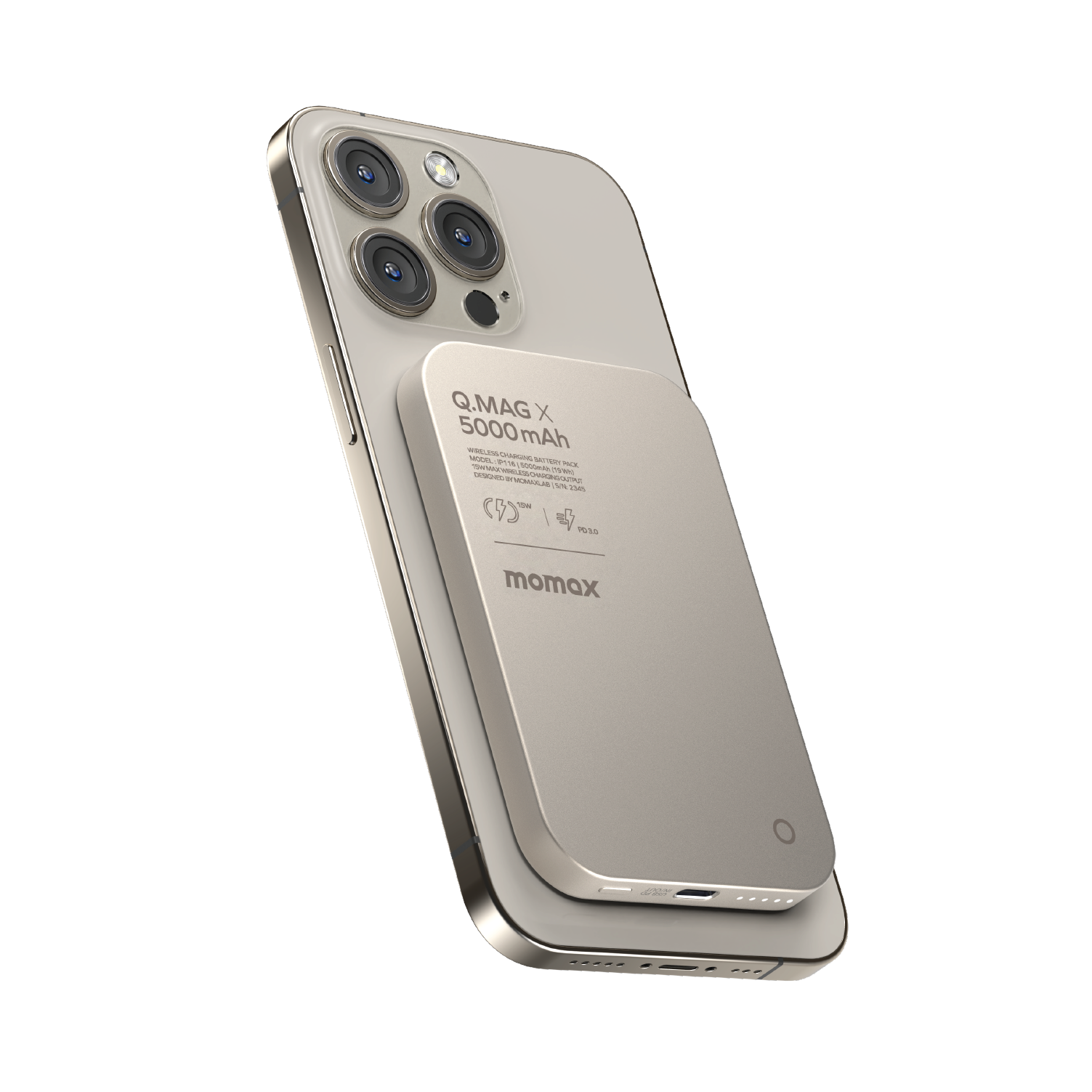 بطارية متنقلة لاسلكية Q.mag مغناطيسية  X1 بسعة 10000 مللي أمبير من Momax | تيتانيوم طبيعي